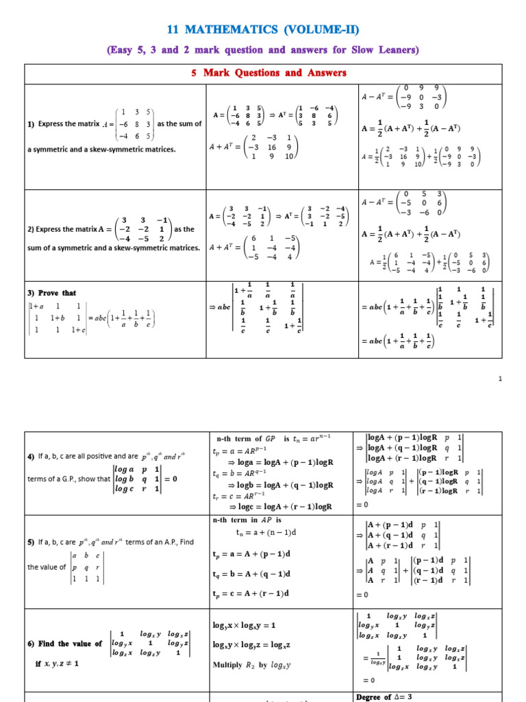 11th Maths Volume 2 for Slow Learners | PDF | Algebra | Linear Algebra