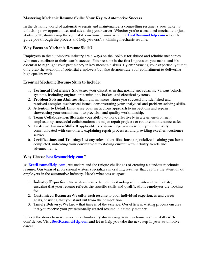 Mechanic Resume Skills PDF - 1708439976