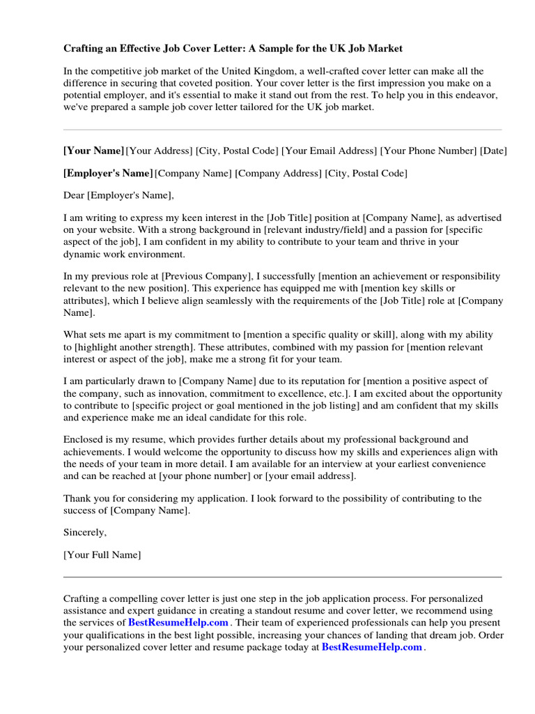 Job Application Cover Letter Template Uk