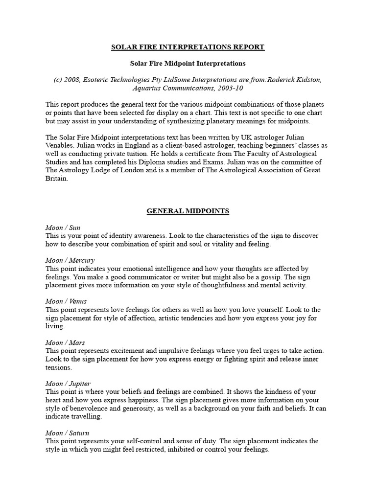 Midpoint | PDF | Planets In Astrology | Thought