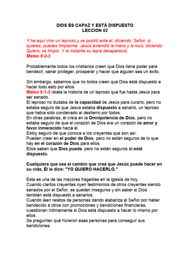 02 Dios Es Capaz y Estã¡ Dispuesto | PDF | Amor | Jesús