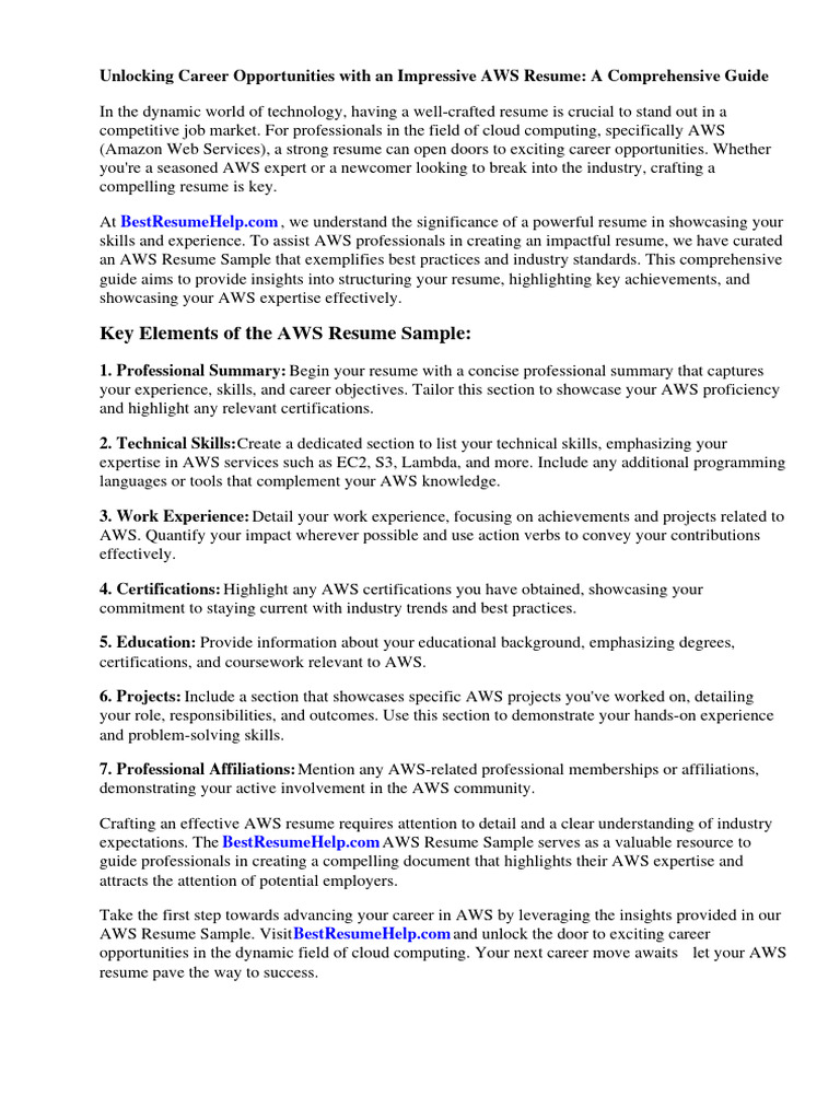 Aws resume sample download free pdf amazon web services cloud