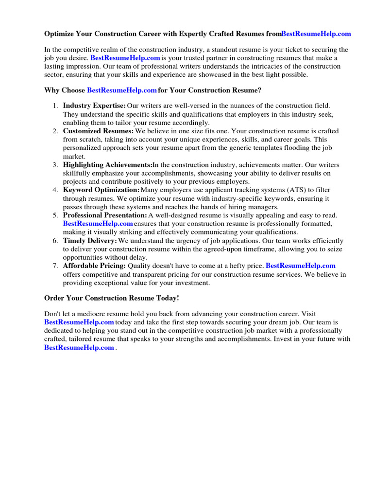 Construction Company Resume Download Free Pdf Résumé Project