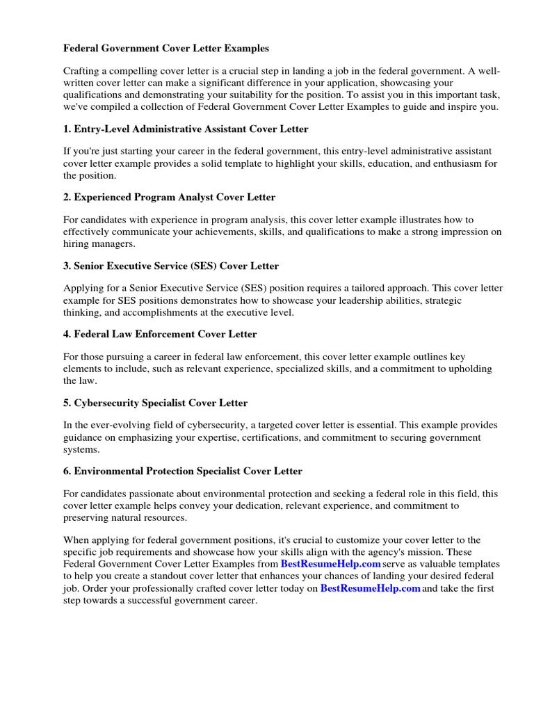 Federal Government Cover Letter Examples PDF Résumé Employment