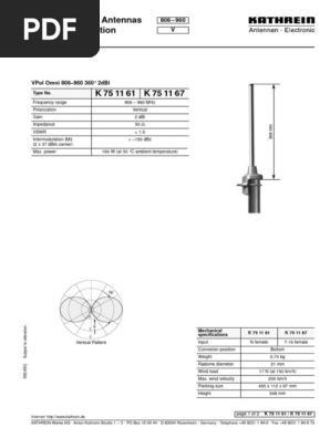 Kathrein K 75 11 61 Antenna Specs | PDF | Antenna (Radio