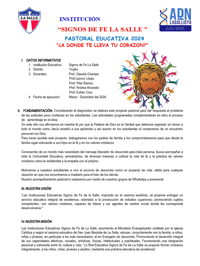 Plan Pastoral Educativa 2024 La Salle | PDF | Jesús | María, madre de Jesús