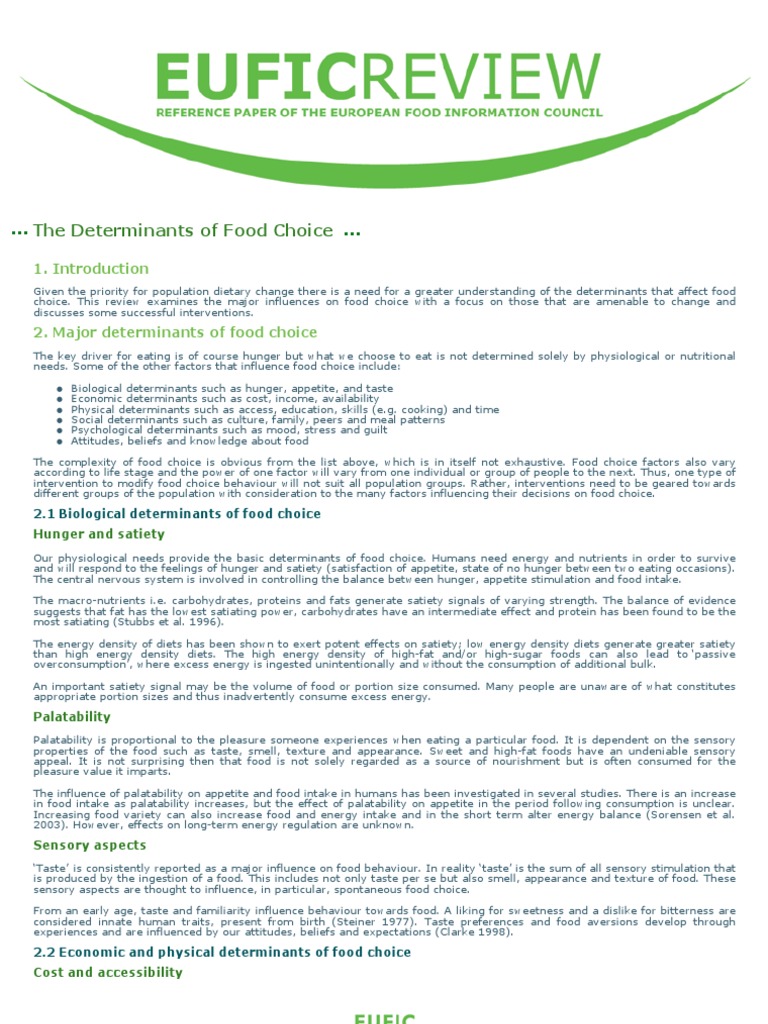 The Determinants Food Choice EUFIC REVIEW 2004 | PDF | Eating | Foods