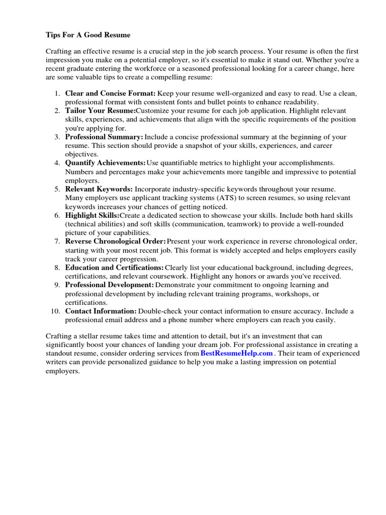 Tips for a Good Resume PDF - 1708444340