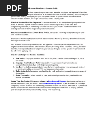 Resume Headline Sample