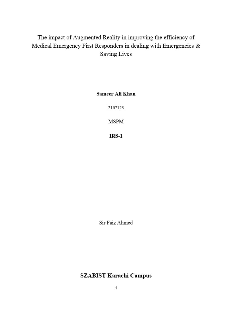 The Impact of Augmented Reality in Improving The Efficiency of Medical ... - Augmented Reality Emergency Response Impact