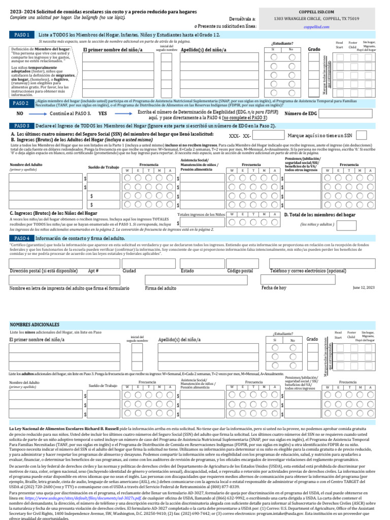 2023 2024 NSLP HHApplication Spanish 230612 | PDF