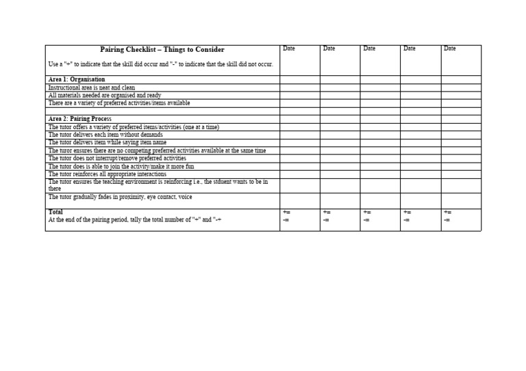 Pairing Checklist | PDF
