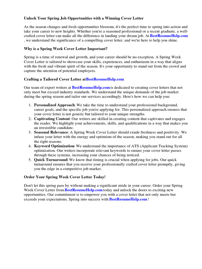 Spring Week Cover Letter | PDF | Résumé | Internship