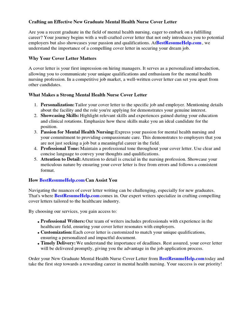 New Graduate Mental Health Nurse Cover Letter PDF Nursing Mental
