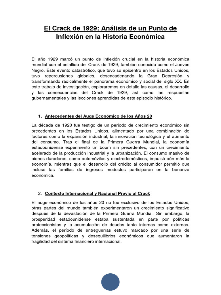 Causas y Consecuencias del Crack de 1929 | PDF | Accidente de Wall ...