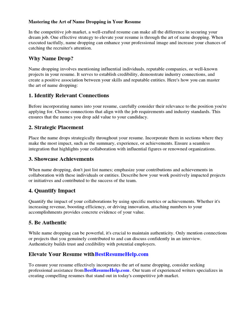 How to name drop in a cover letter pdf recruitment r sum 