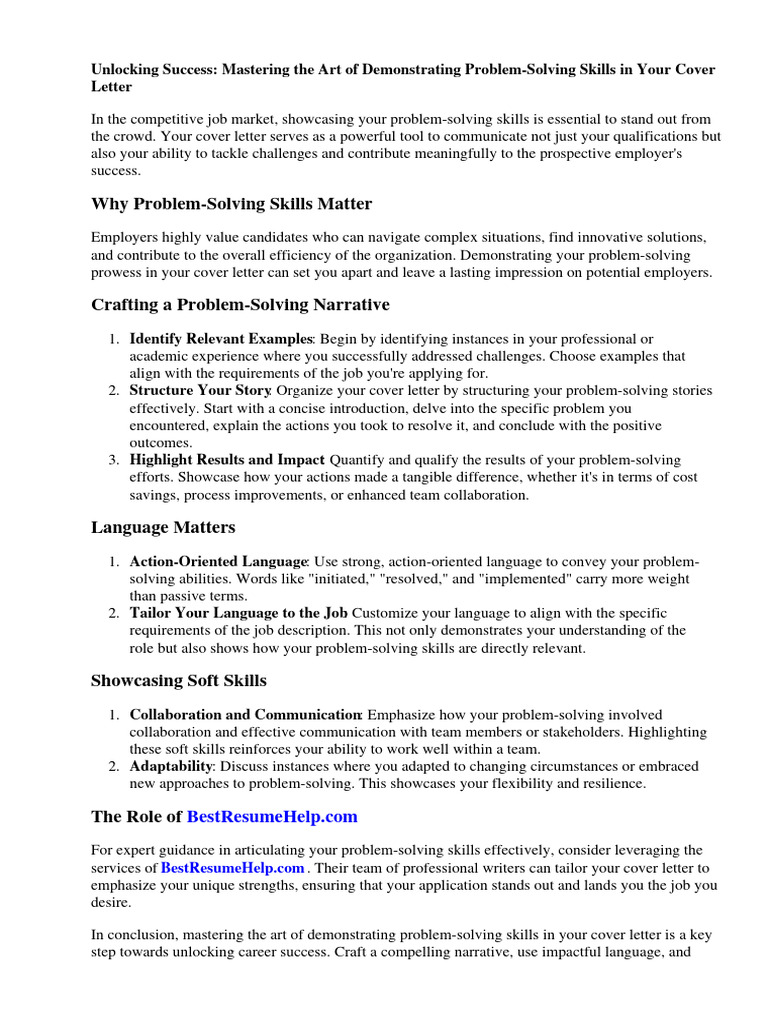 How To Demonstrate Problem Solving Skills in Cover Letter | Download ...