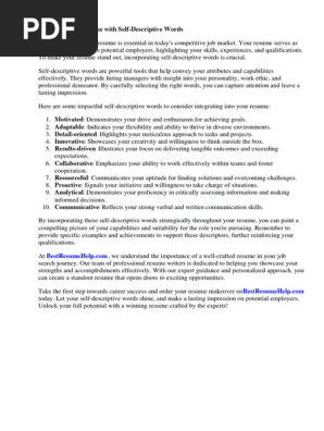 Self Descriptive Words for Resume