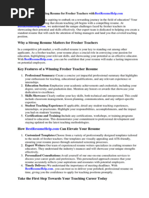 Resume for Fresher Teachers Samples