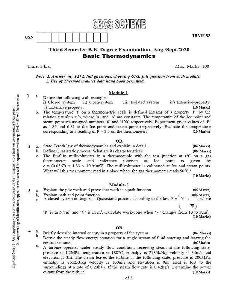 Basic Thermodynamics Exam Questions | PDF | Heat | Temperature