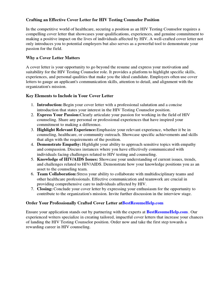 Cover Letter For Hiv Testing Counselor | Download Free PDF | Résumé ...