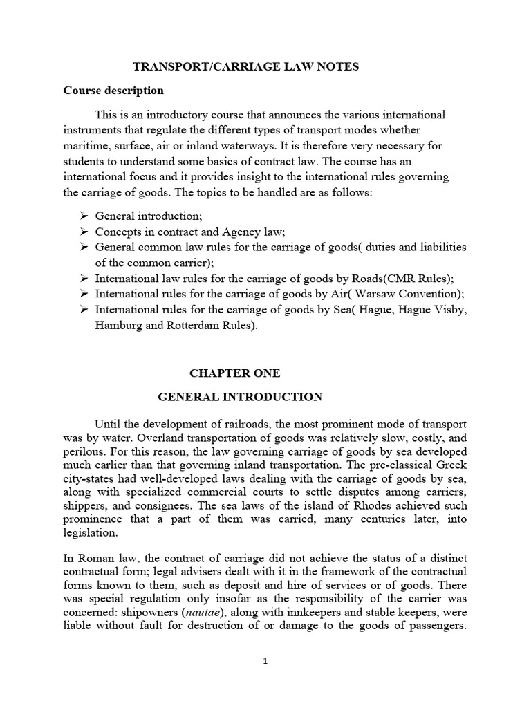 Transport Law: Carriage of Goods Overview | PDF | Law Of Agency ...