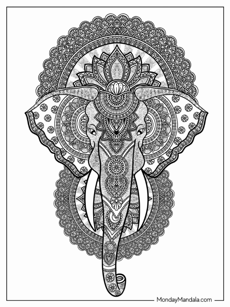 Majestic Elephant Mandala Coloring Page | PDF