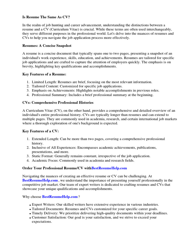 Is Resume The Same As CV PDF - 1