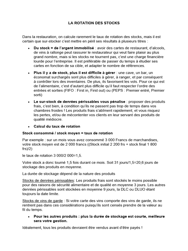 Optimiser la rotation des stocks en restauration | PDF | Inventaire ...