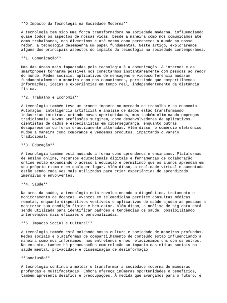Impacto da Tecnologia na Sociedade Moderna | PDF | Sociedade | E-commerce