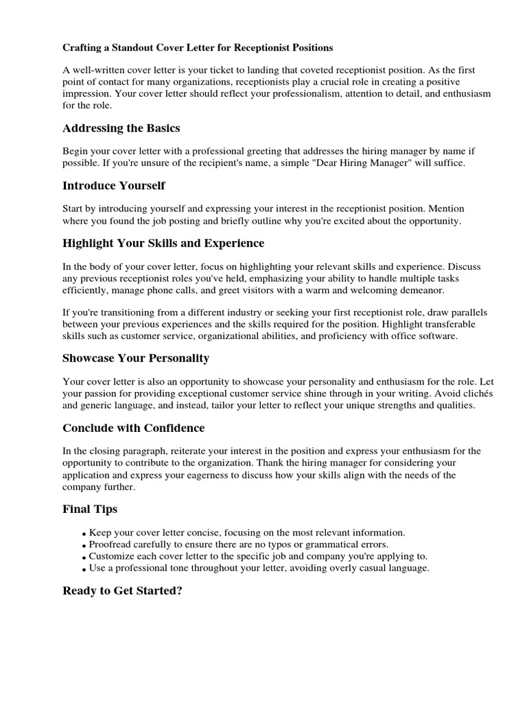Cover Letter For Receptionist Job Application | PDF | Http Cookie | Ios
