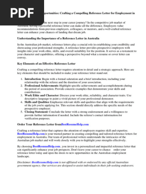 Reference Letter for Employment Australia