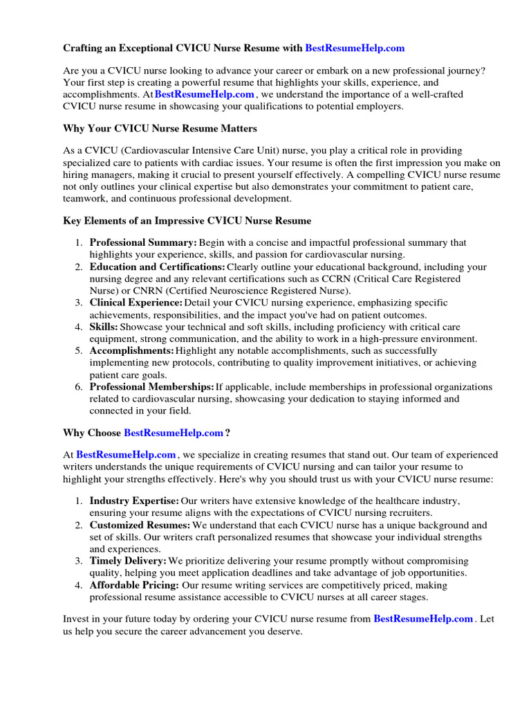 Cvicu Nurse Resume PDF Nursing R??sum??