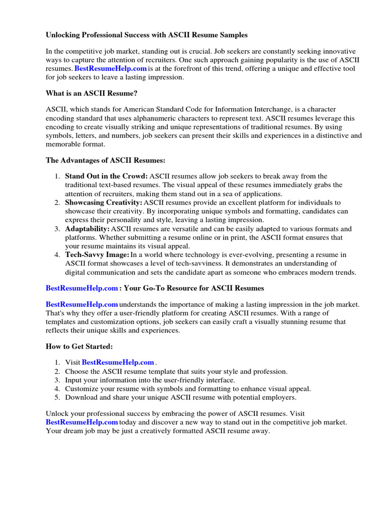 Ascii Resume Sample PDF R sum - 1721080587