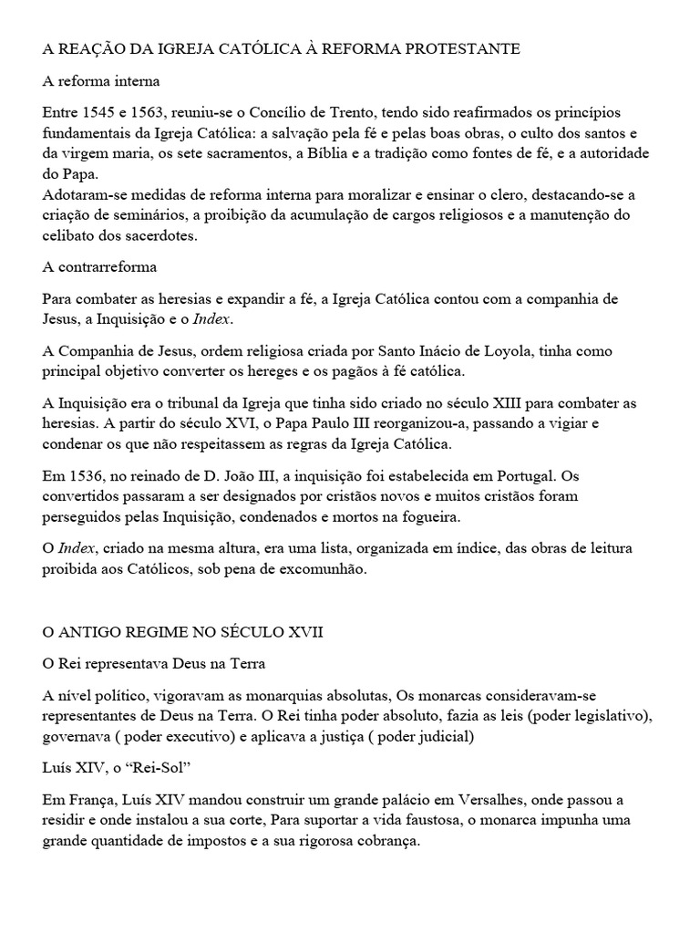 Reação da Igreja à Reforma Protestante | PDF | Igreja católica | Portugal