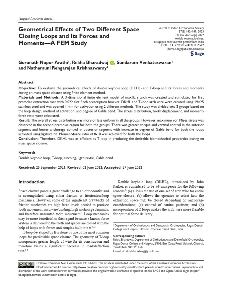 DKHL vs T-loop: Biomechanical Study | PDF | Orthodontics | Finite ...