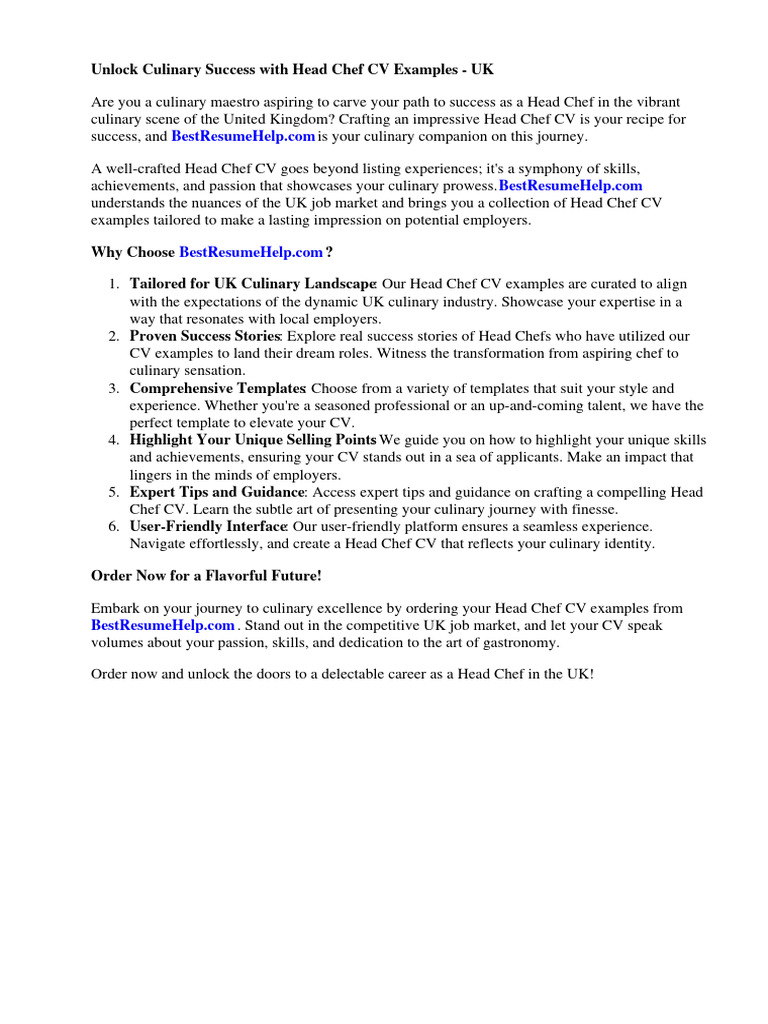 Head Chef CV Examples Uk | Download Free PDF | Chef | Résumé