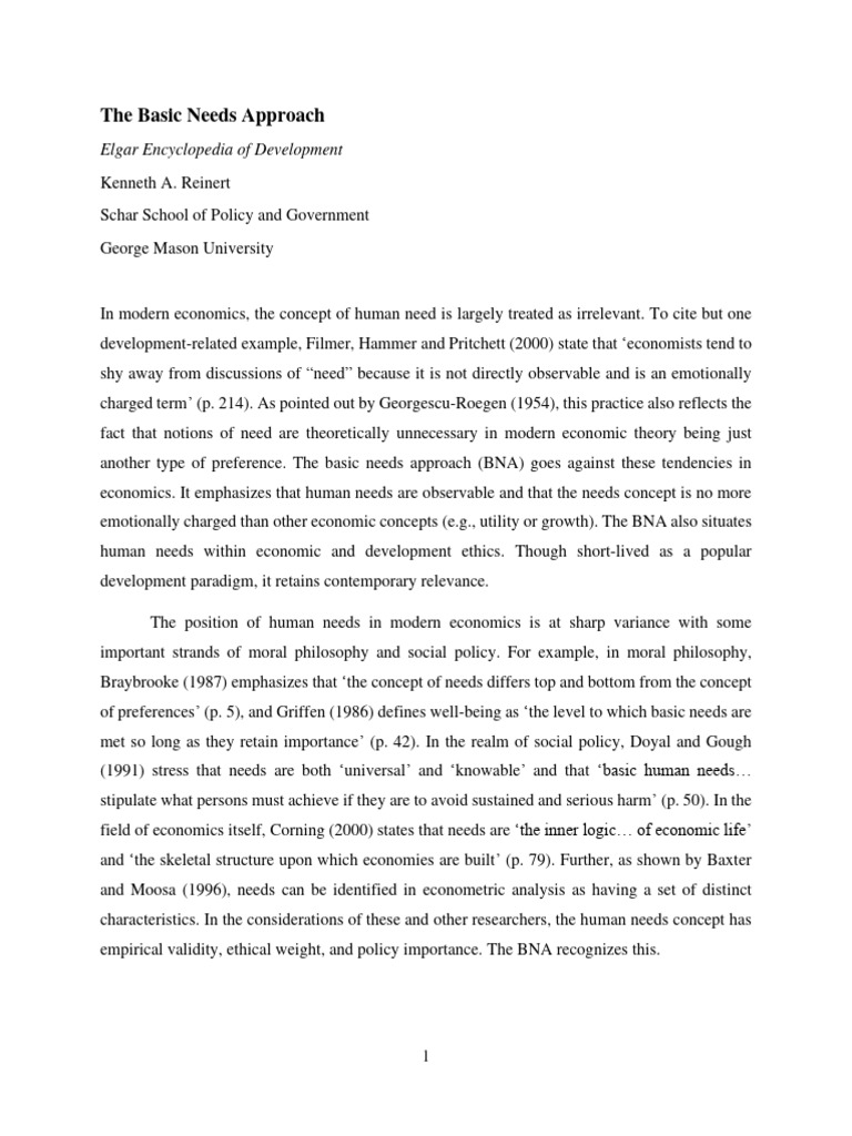 Basic Needs Approach in Development | PDF | Economics | International ...