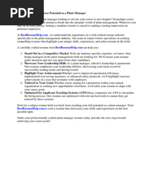 Plant Manager Resume