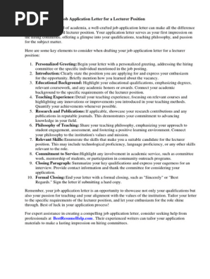 Job Application Letter Lecturer