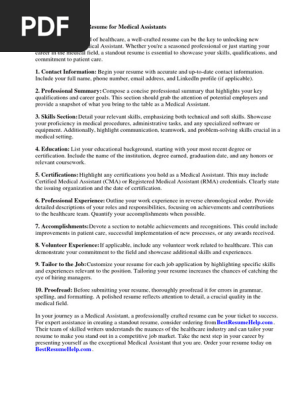Resume for Medical Assistant