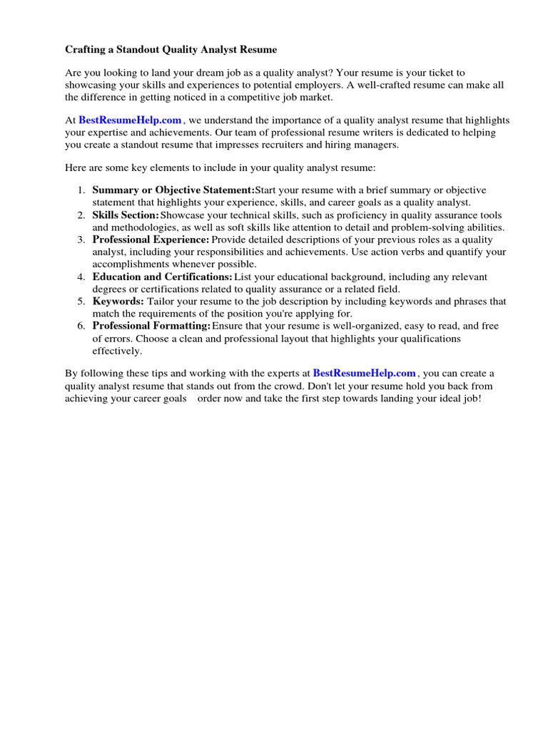 Quality analyst resume pdf r sum quality assurance