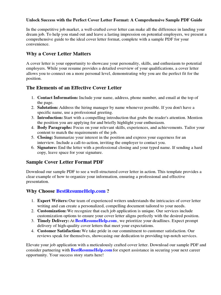Cover Letter Format Sample Pdf Download Free Pdf Résumé