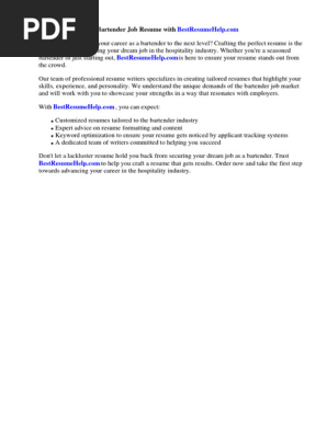 Bartender Job Description Resume