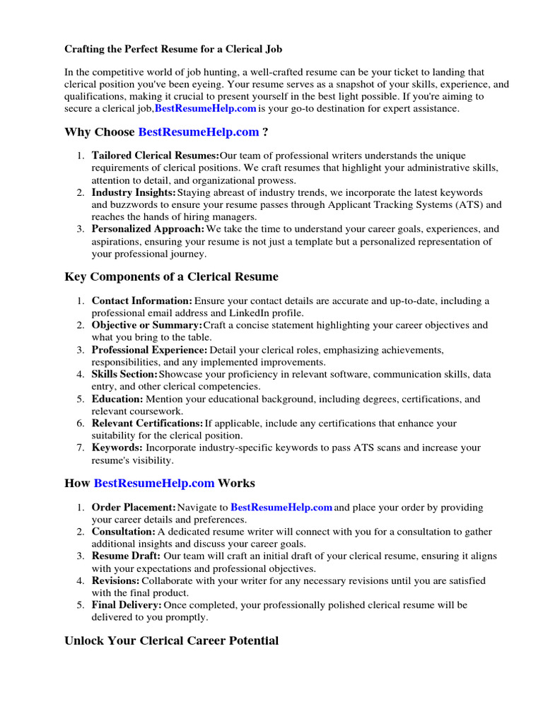 Resume For Clerical Job PDF Résumé Microsoft Excel
