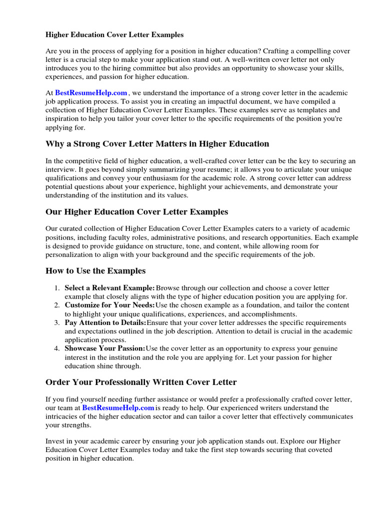 Higher Education Cover Letter Examples | PDF | Résumé | Teachers