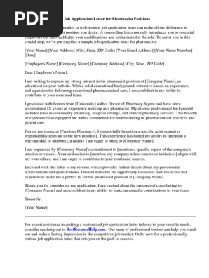 Job Application Letter Sample for Pharmacist