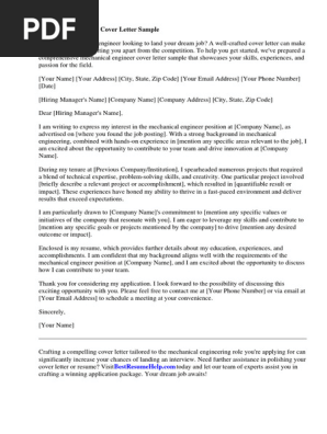 Mechanical Engineer Cover Letter Sample PDF
