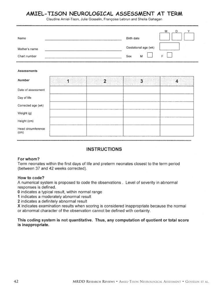 Amiel-Tison Neurological Assessment | PDF