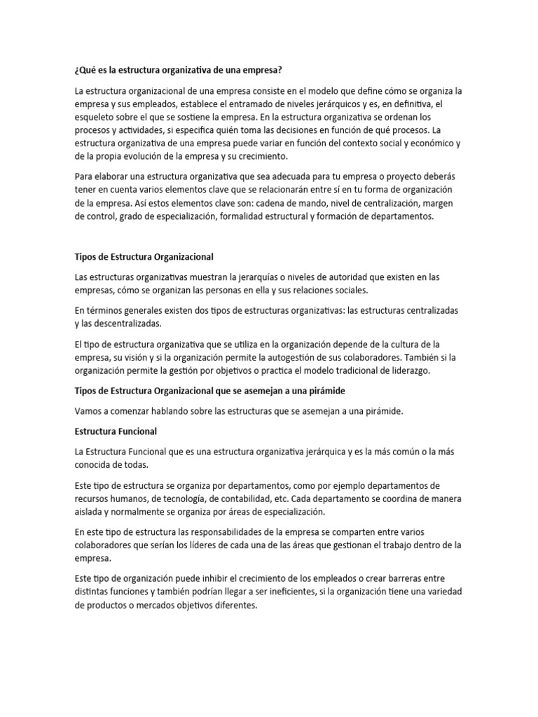 Qué Es La Estructura Organizativa de Una Empresa | PDF | Business ...
